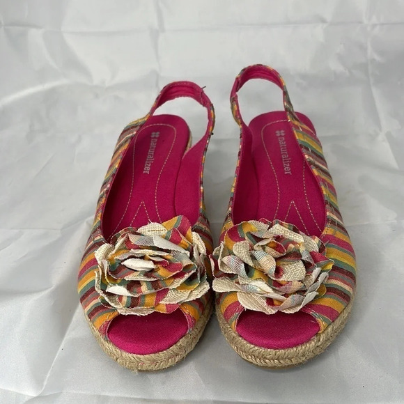 NATURALIZER Bibi Stripe Flower Appliqué Wedge Espadrilles Slingbacks Size 8 - Picture 3 of 11